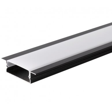 Profilis LED juostai, įleidžiamas, juodas, baltas dangtelis, 41x10mm