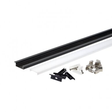 Profilis LED juostai, įleidžiamas, juodas, baltas dangtelis, 41x10mm 1 Profilis LED juostai, įleidžiamas, juodas, baltas dangtelis, 41x10mm 1