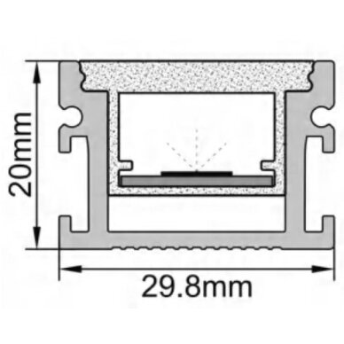 Profilis LED juostai, įleidžiamas, pilkas, baltas dangtelis, 29.8x20mm 2 Profilis LED juostai, įleidžiamas, pilkas, baltas dangtelis, 29.8x20mm 2