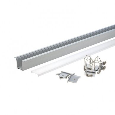 Profilis LED juostai, įleidžiamas, sidabrinis, baltas dangtelis, 36x23.5mm 2 Profilis LED juostai, įleidžiamas, sidabrinis, baltas dangtelis, 36x23.5mm 2