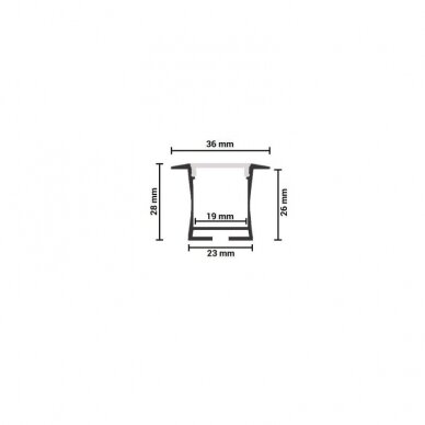 Profilis LED juostai, įleidžiamas, sidabrinis, baltas dangtelis, 36x23.5mm 3