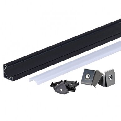 Profilis LED juostai, paviršinis, juodas, baltas dangtelis, 26.5x19mm 2 Profilis LED juostai, paviršinis, juodas, baltas dangtelis, 26.5x19mm 2