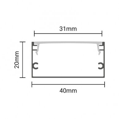Profilis LED juostai, paviršinis, juodas, baltas dangtelis, 40x20mm 2 Profilis LED juostai, paviršinis, juodas, baltas dangtelis, 40x20mm 2