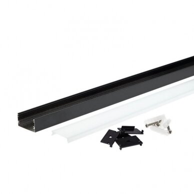 Profilis LED juostai, paviršinis, juodas, baltas dangtelis, 40x20mm 1