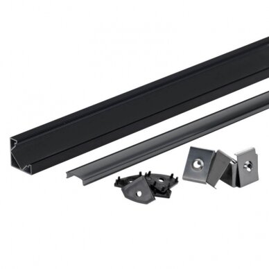 Profilis LED juostai, paviršinis, juodas, juodas dangtelis, 19x19mm 2 Profilis LED juostai, paviršinis, juodas, juodas dangtelis, 19x19mm 2
