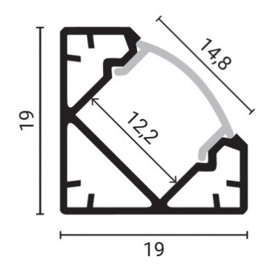 Profilis LED juostai, paviršinis, juodas, juodas dangtelis, 19x19mm 3 Profilis LED juostai, paviršinis, juodas, juodas dangtelis, 19x19mm 3