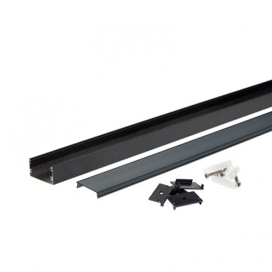 Profilis LED juostai, paviršinis, juodas, juodas dangtelis, 40x20mm 1 Profilis LED juostai, paviršinis, juodas, juodas dangtelis, 40x20mm 1