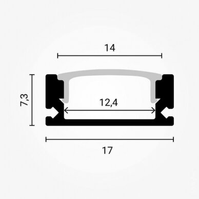 Profilis LED juostai, paviršinis, pilkas, baltas dangtelis, 17.4x7.15mm 2 Profilis LED juostai, paviršinis, pilkas, baltas dangtelis, 17.4x7.15mm 2