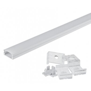 Profilis LED juostai, paviršinis, pilkas, baltas dangtelis, 17.4x7.15mm Profilis LED juostai, paviršinis, pilkas, baltas dangtelis, 17.4x7.15mm