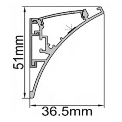 Profilis LED juostai, paviršinis, sidabrinis, baltas dangtelis, 51x36.5mm 2