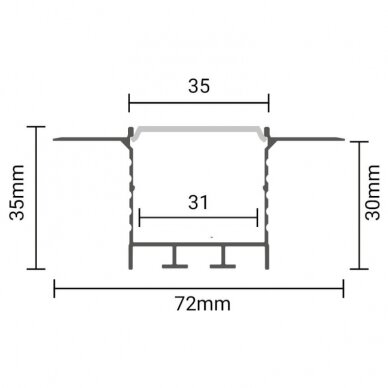 Profilis LED juostai, priglaistomas, juodas, juodas dangtelis, 71.5x35mm 2