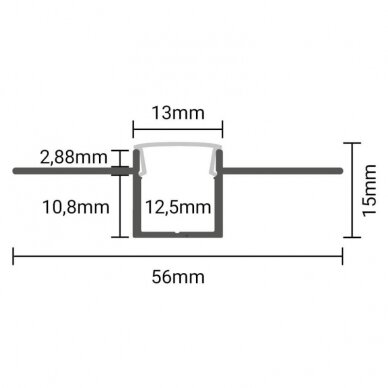 Profilis LED juostai, priglaistomas, pilkas, baltas dangtelis, 56x15mm 2