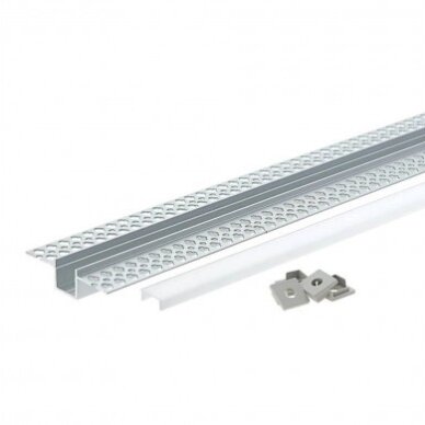 Profilis LED juostai, priglaistomas, pilkas, baltas dangtelis, 56x15mm 4 Profilis LED juostai, priglaistomas, pilkas, baltas dangtelis, 56x15mm 4