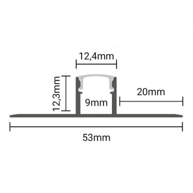 Profile For LED Strip, Gray, White Cover, 53x12.3mm 2