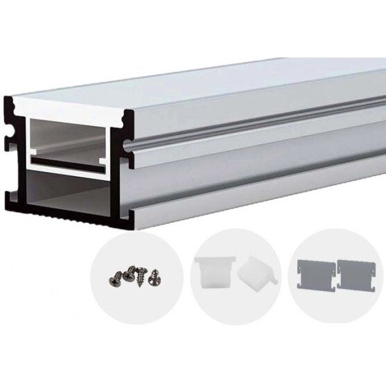 Profilis LED juostai, įleidžiamas, pilkas, baltas dangtelis, 29.8x20mm 1 Profilis LED juostai, įleidžiamas, pilkas, baltas dangtelis, 29.8x20mm 1