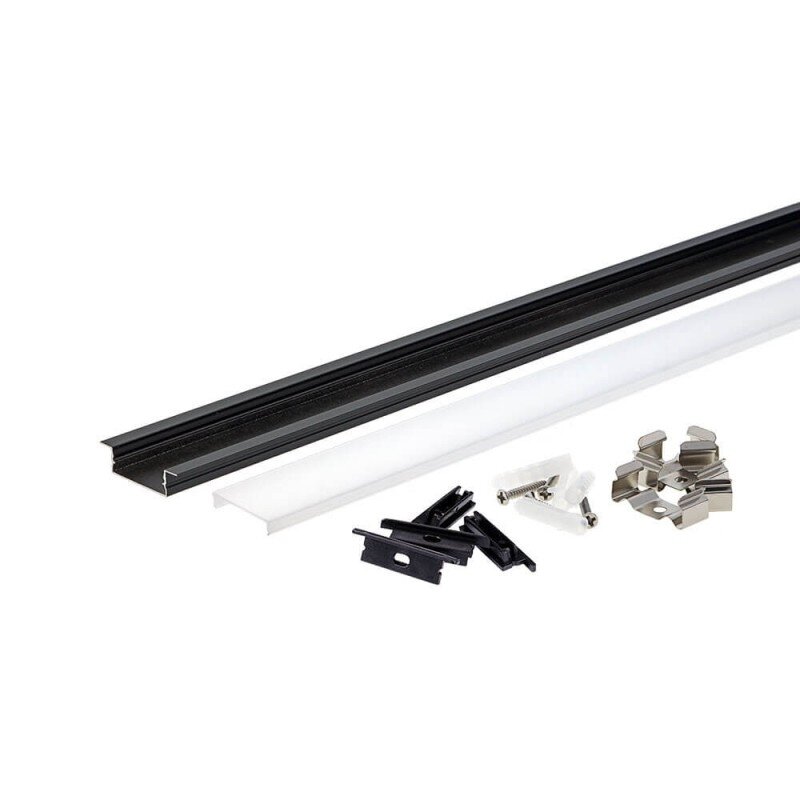 Profilis LED juostai, įleidžiamas, juodas, baltas dangtelis, 41x10mm 1 Profilis LED juostai, įleidžiamas, juodas, baltas dangtelis, 41x10mm 1