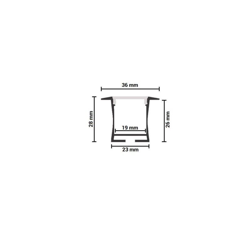 Profilis LED juostai, įleidžiamas, sidabrinis, baltas dangtelis, 36x23.5mm 3