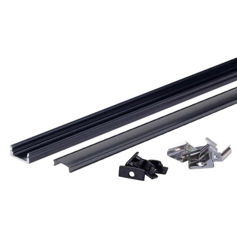 Profilis LED juostai, paviršinis, juodas, juodas dangtelis, 17.4x7mm 1 Profilis LED juostai, paviršinis, juodas, juodas dangtelis, 17.4x7mm 1