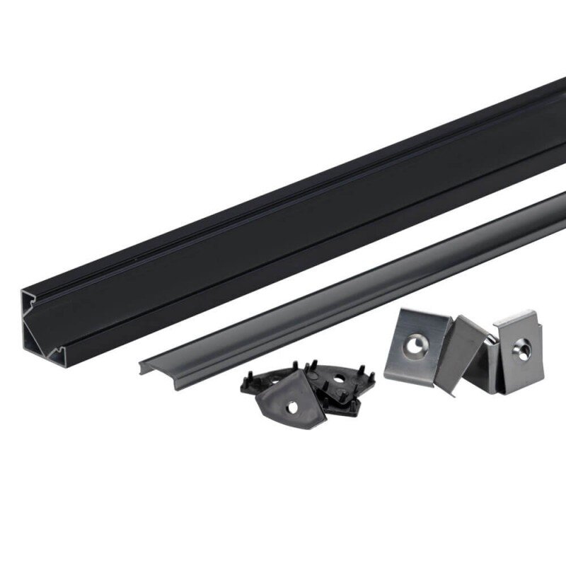 Profilis LED juostai, paviršinis, juodas, juodas dangtelis, 19x19mm 2
