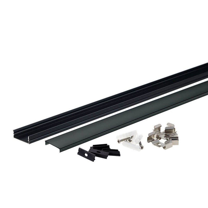 Profilis LED juostai, paviršinis, juodas, juodas dangtelis, 30x10mm 1 Profilis LED juostai, paviršinis, juodas, juodas dangtelis, 30x10mm 1