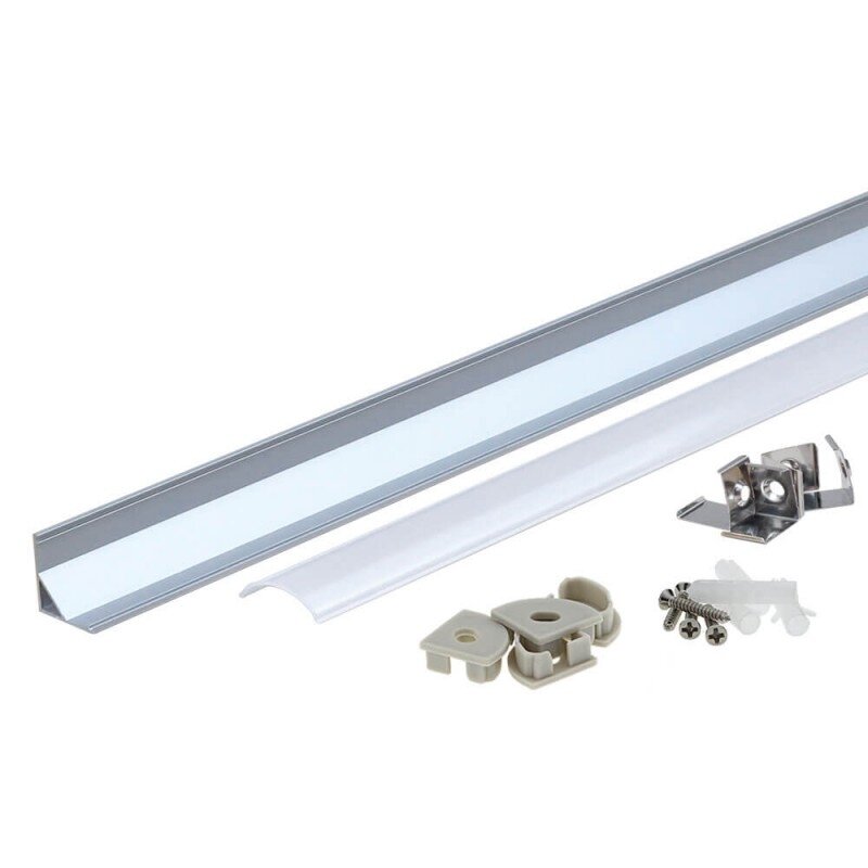 Profilis LED juostai, paviršinis, pilkas, baltas dangtelis, vidiniam kampui, 15.8x15.8mm 2 Profilis LED juostai, paviršinis, pilkas, baltas dangtelis, vidiniam kampui, 15.8x15.8mm 2