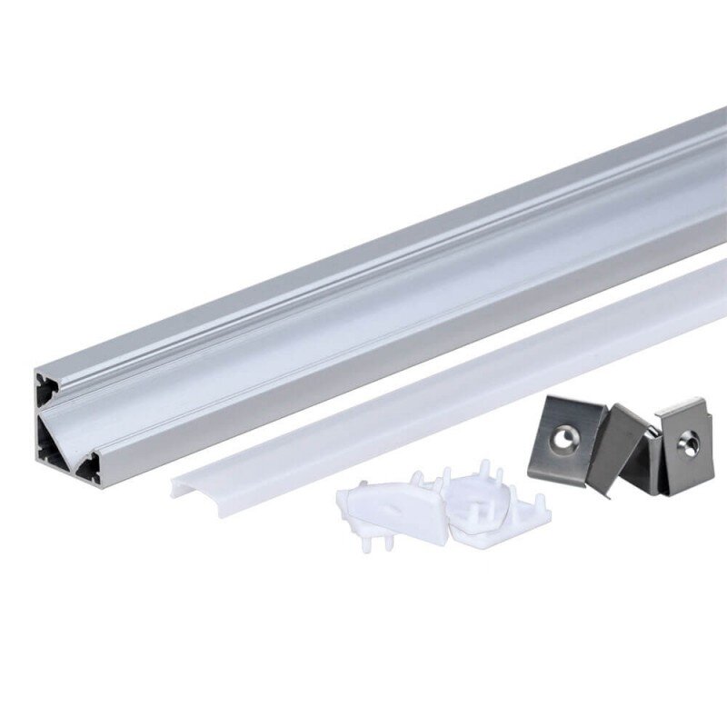 Profile For LED Strip, Silver, White Cover, 19x19mm Profile For LED Strip, Silver, White Cover, 19x19mm