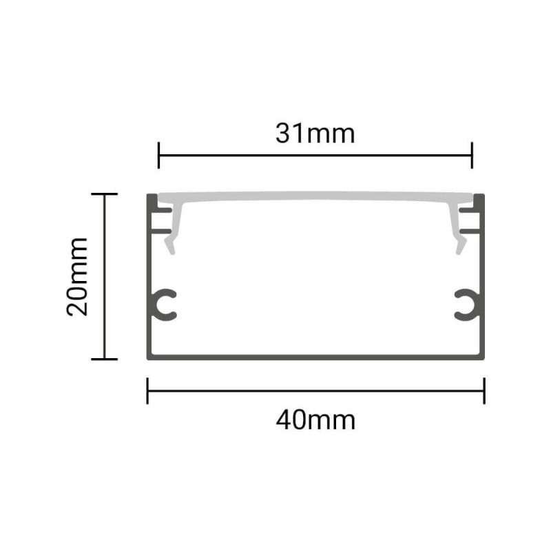 Profile For LED Strip, Silver, White Cover, 40x20mm 2