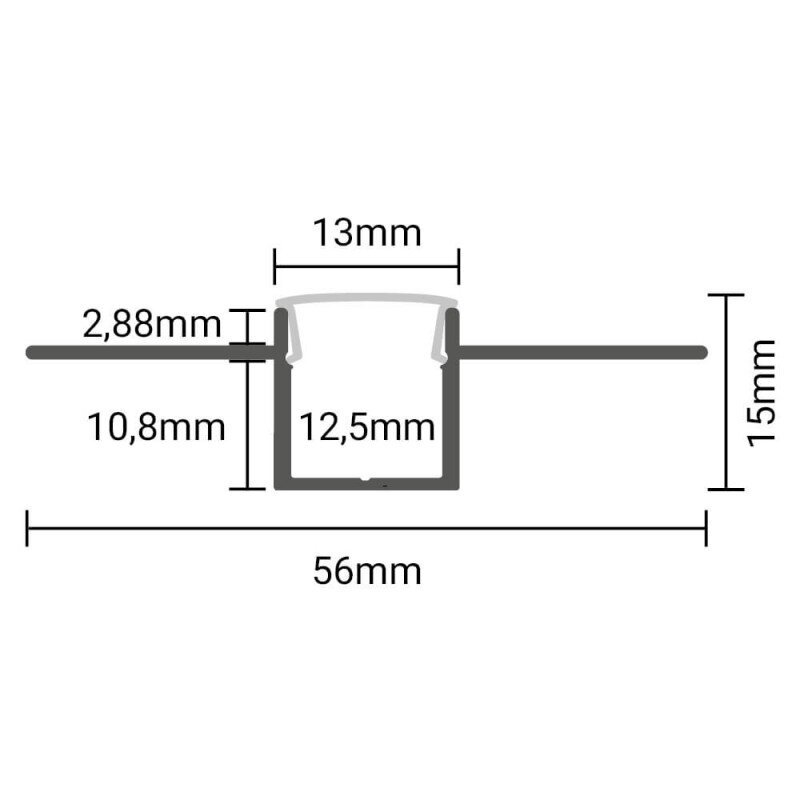Profilis LED juostai, priglaistomas, pilkas, baltas dangtelis, 56x15mm 2