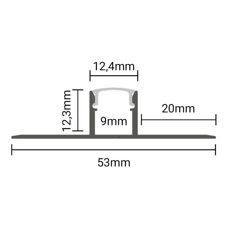 Profile For LED Strip, Gray, White Cover, 53x12.3mm 2 Profile For LED Strip, Gray, White Cover, 53x12.3mm 2