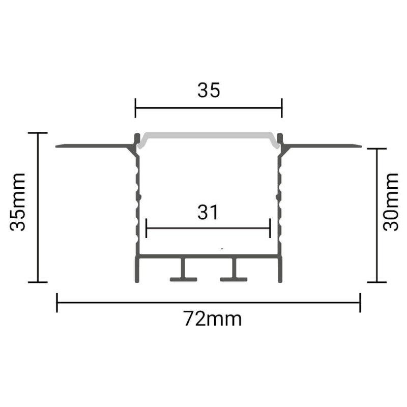 Profilis LED juostai, priglaistomas, sidabrinis, baltas dangtelis, 71.5x35mm 2 Profilis LED juostai, priglaistomas, sidabrinis, baltas dangtelis, 71.5x35mm 2