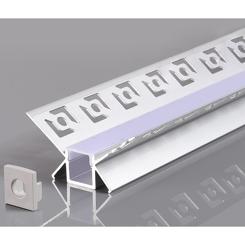 Profile For LED Strip, Built In, Gray, White Cover, 48x28mm Profile For LED Strip, Built In, Gray, White Cover, 48x28mm